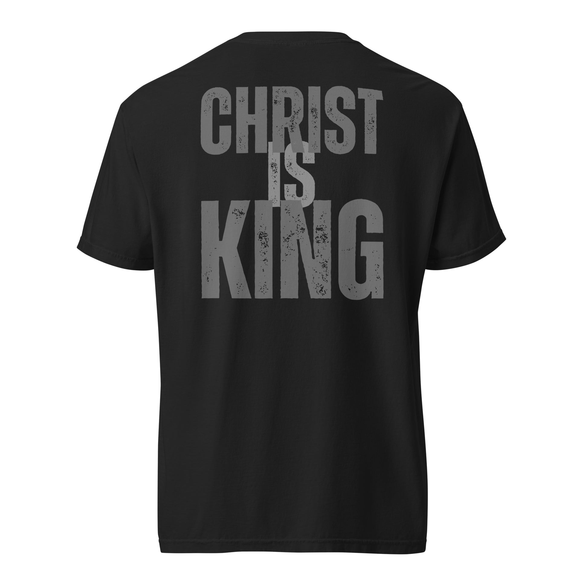 Back of black Christ Is King men’s Christian graphic tee by Known Society