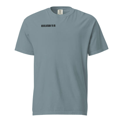 Ice blue Christ Is King men’s Christian t-shirt with Revelation 19:16 on the front