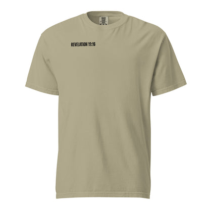 Khaki Christ Is King men’s Christian t-shirt with Revelation 19:16 front print
