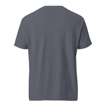 Plain back view of the denim blue Blessed Is the Nation men’s Christian T-shirt.