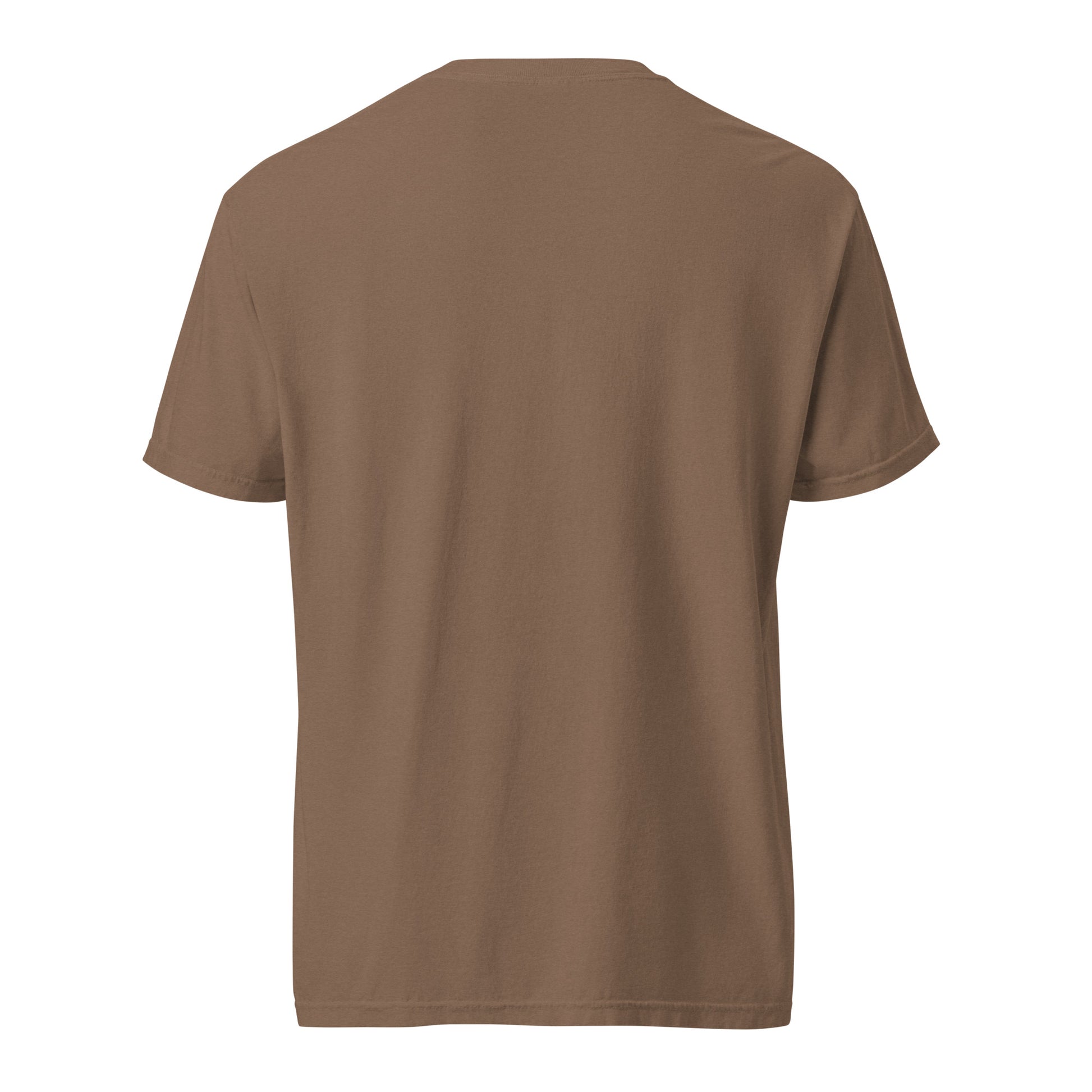 Plain back view of the espresso Blessed Is the Nation men’s Christian patriotic T-shirt.