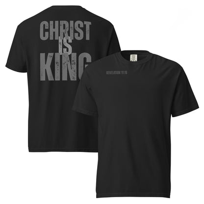 Black Christ Is King men’s Christian t-shirt showing front and back design