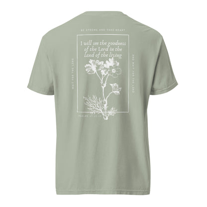 Back of the Bay Psalm 27 women’s Christian tee featuring a white floral scripture design.